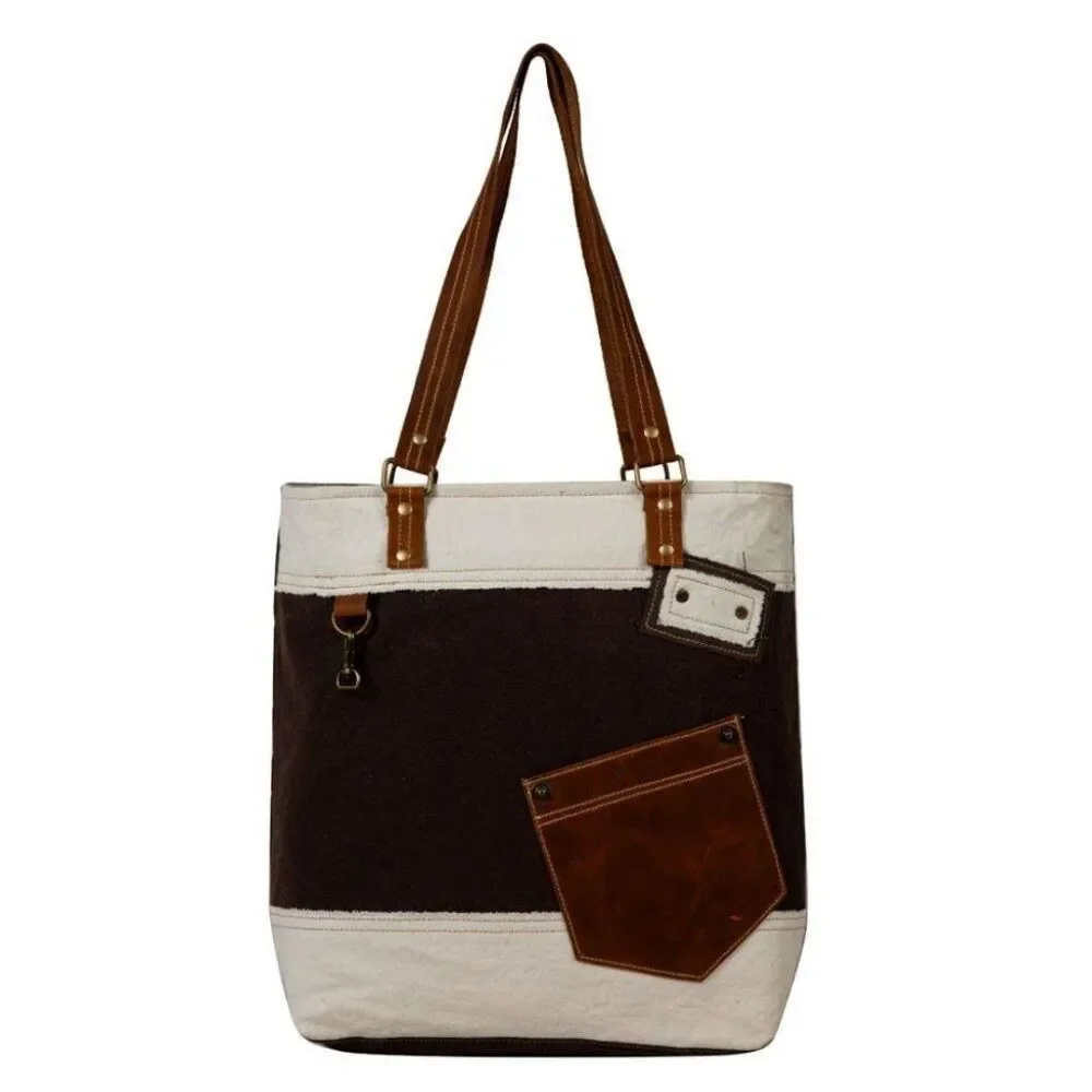 Myra Bag Handmade Designer Tote Bag Upcycled Canvas & Cowhide Leather